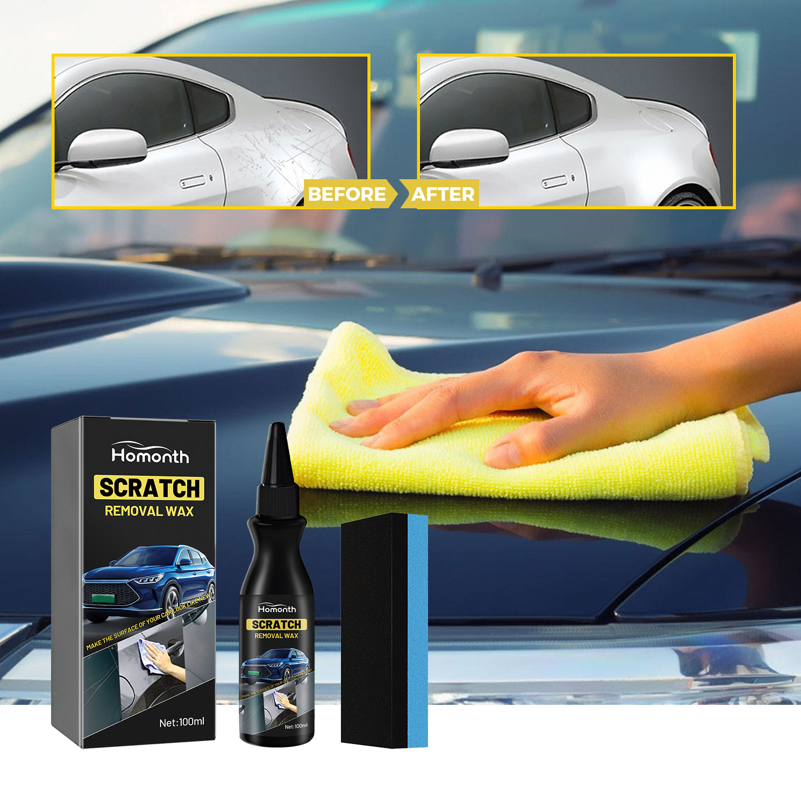Cream wax applied evenly with rectangular sponge