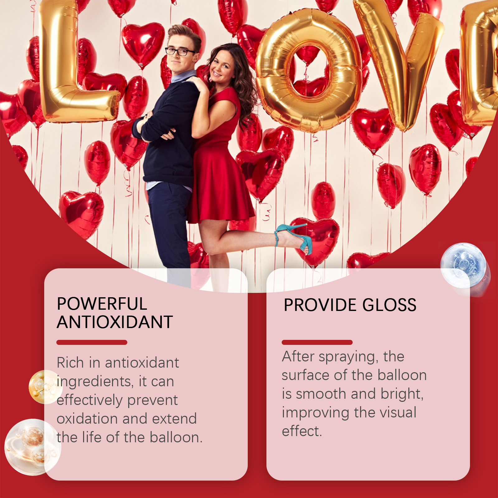 Balloon spray package beside colorful party balloons