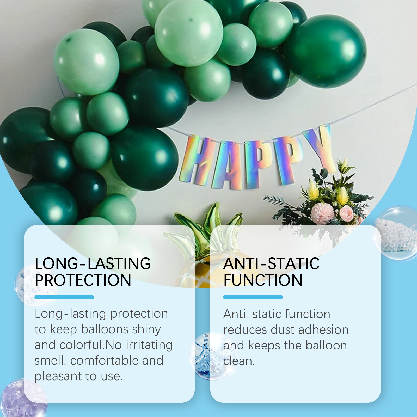 Colorful balloon garland with cleaner glossy surfaces