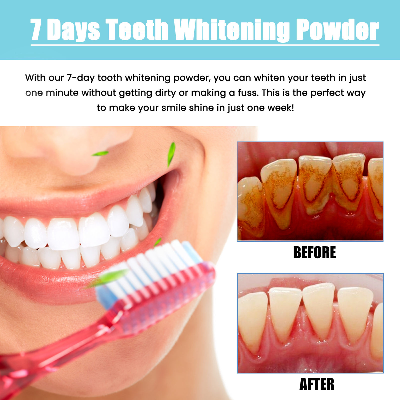 Before and after smile showing cleaner lighter-looking teeth