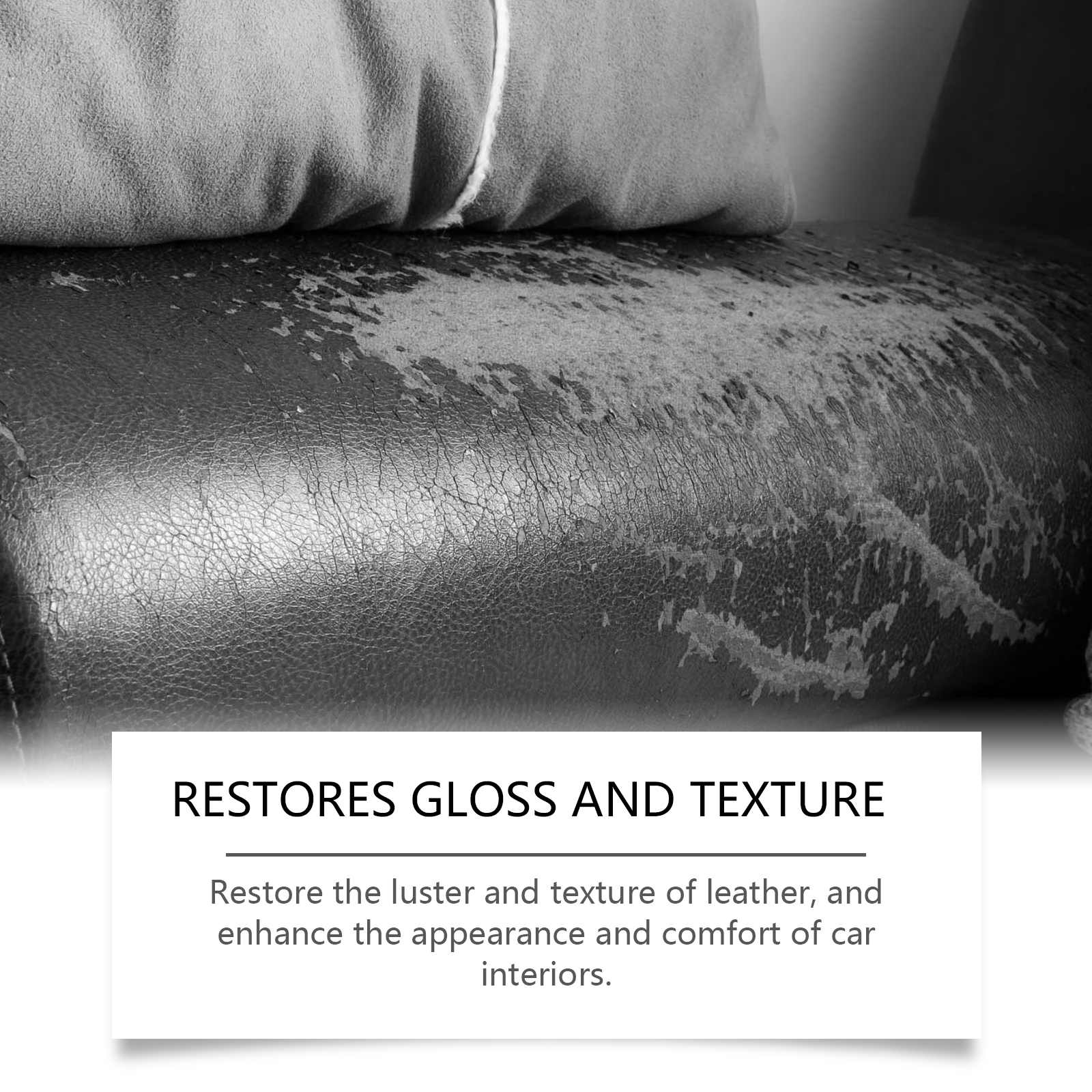 Close-up of peeling leather upholstery needing restoration