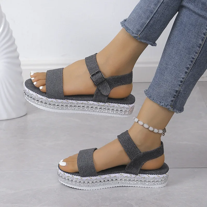 Fashionable and comfortable thick soled glossy women's sandals with fish mouth buckle for women image 3