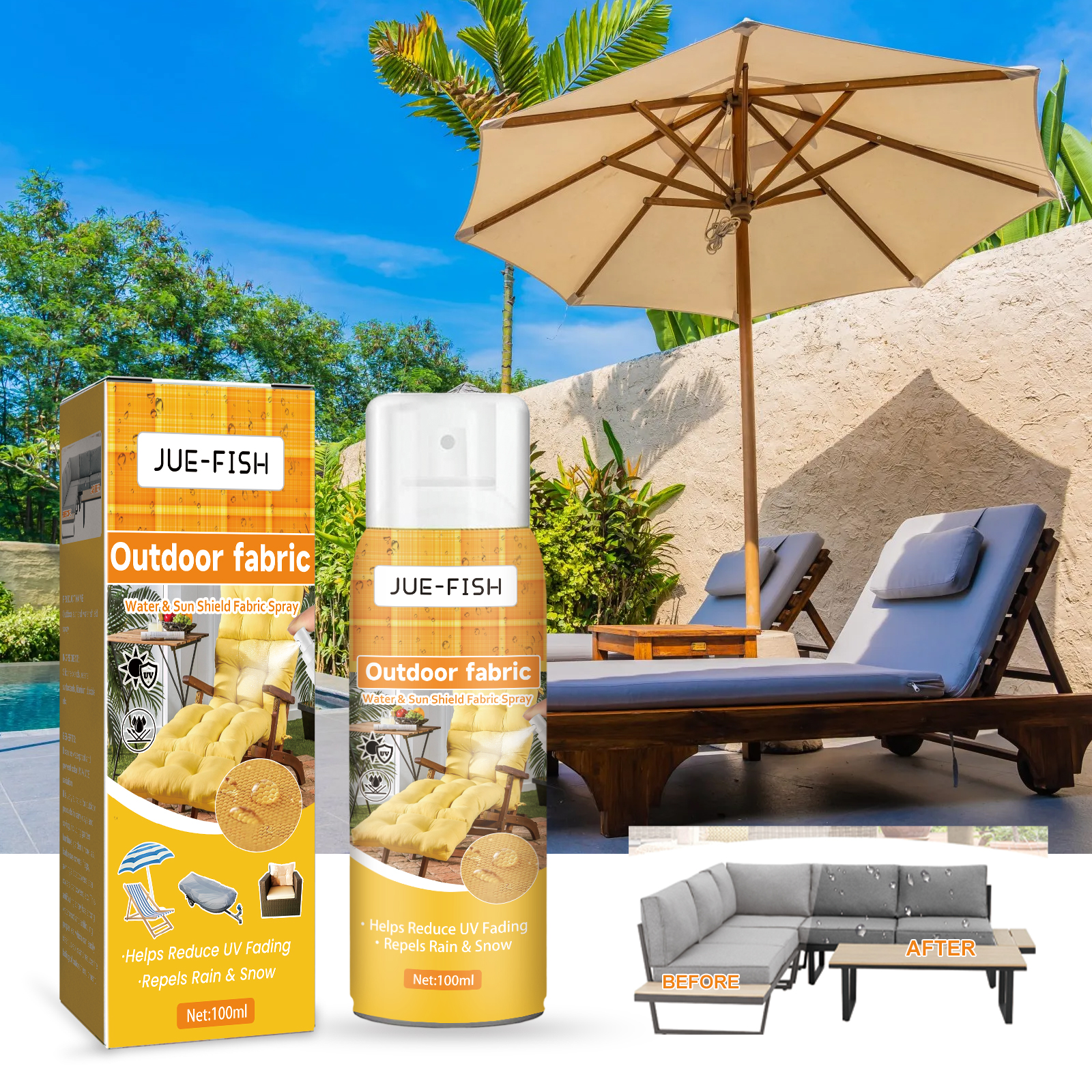 Outdoor sectional showing a cleaner refreshed appearance