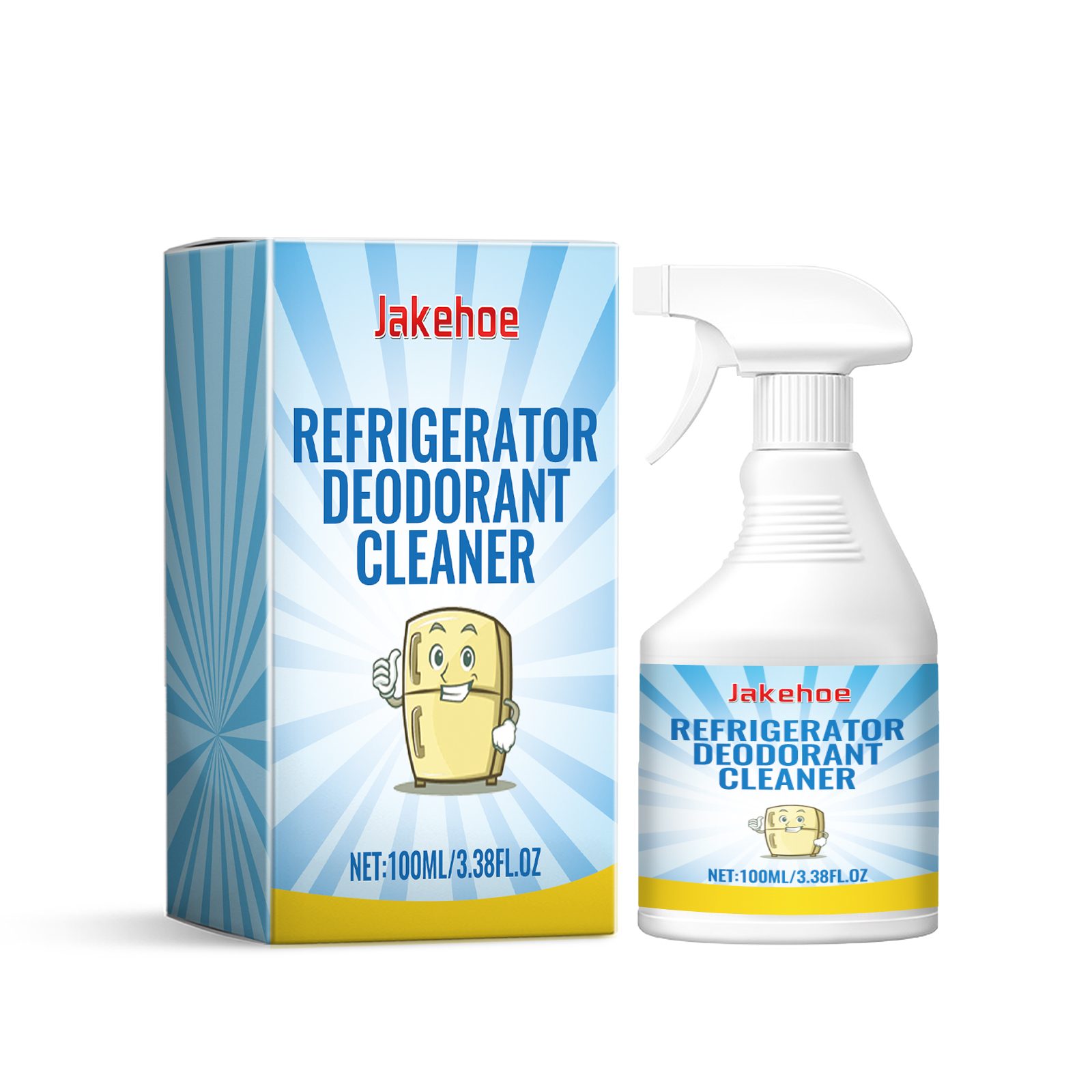 Compact refrigerator deodorant spray bottle beside its box