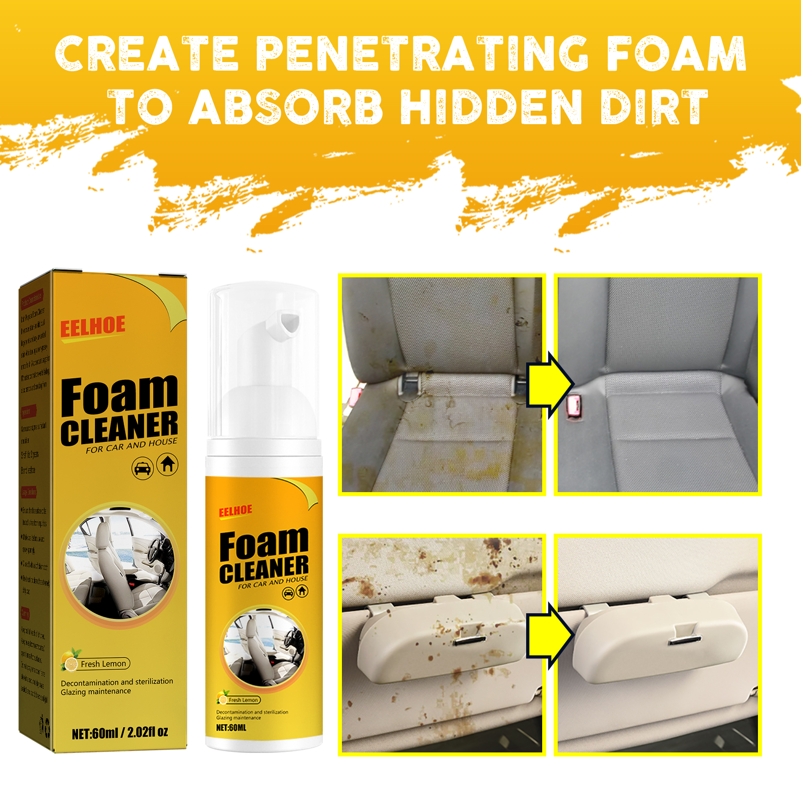 Penetrating foam cleaner graphic with upholstery results