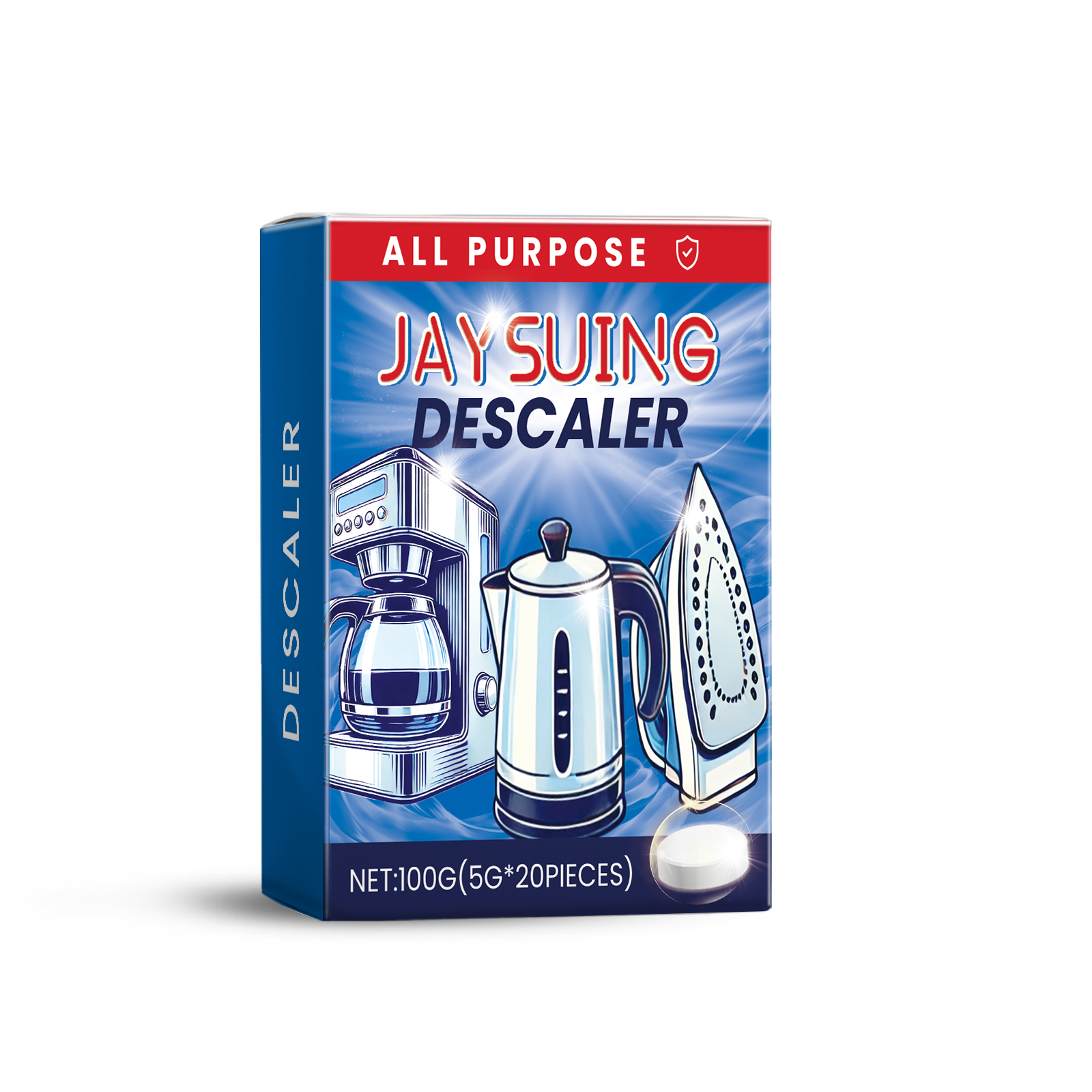 Glossy descaler carton with appliance illustrations