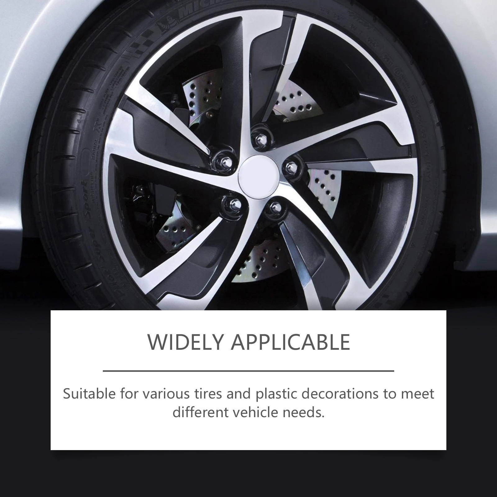 Automotive tire spray beside clean wheel and vehicle trim