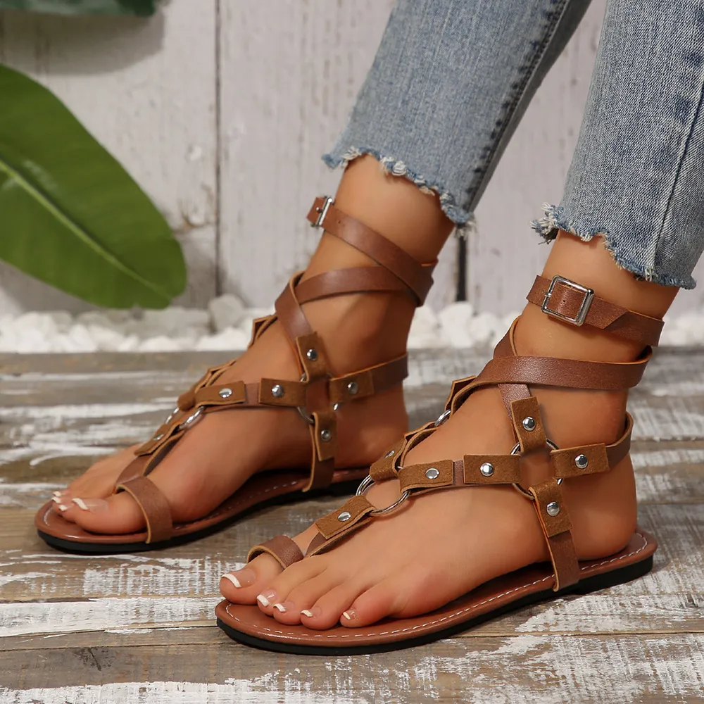 Studded Toe Loop Flat Sandals image 4
