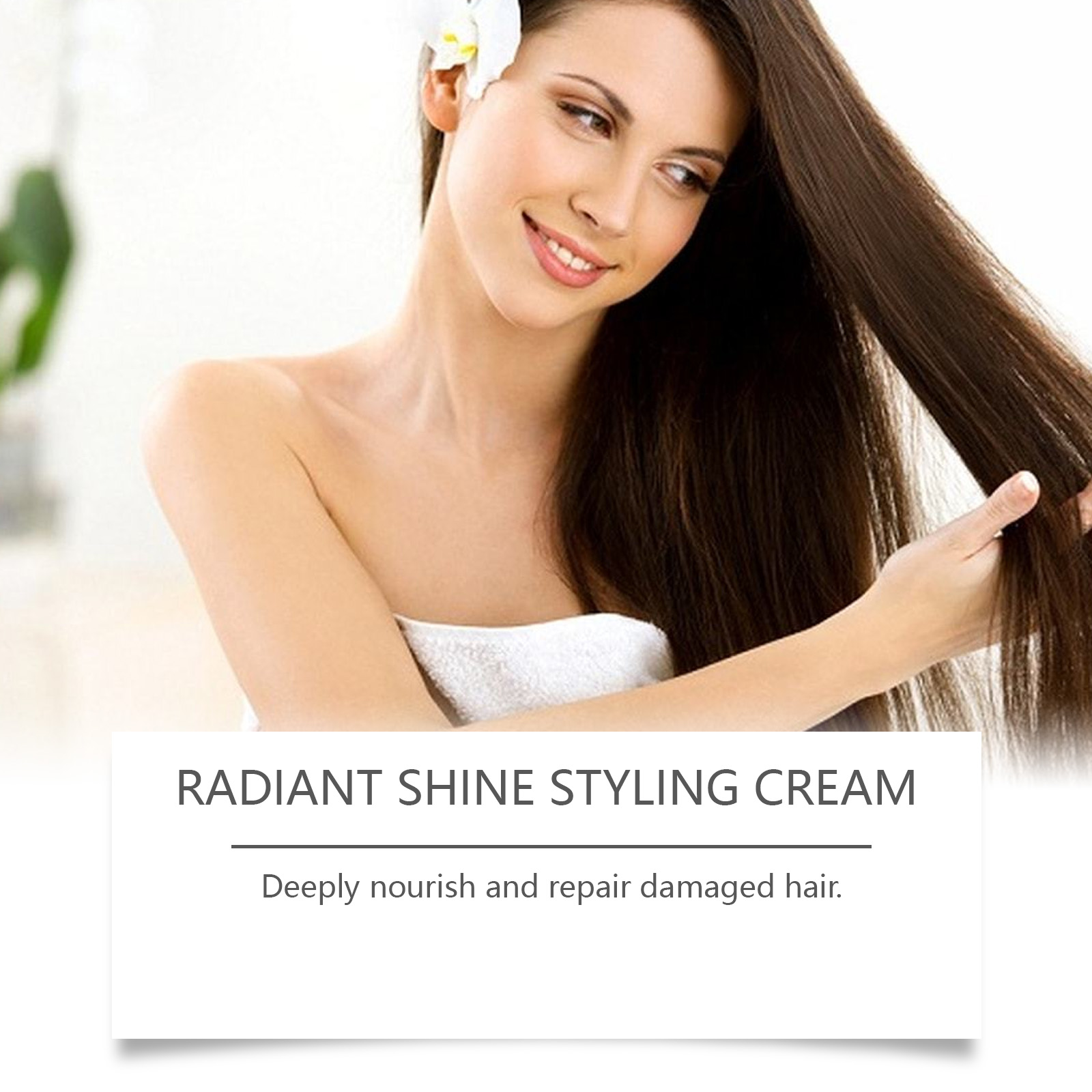 Woman brushing sleek hair with styling cream