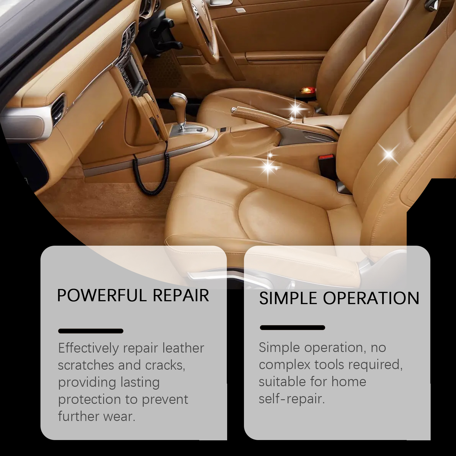 Leather seat repair benefits shown beside upholstery