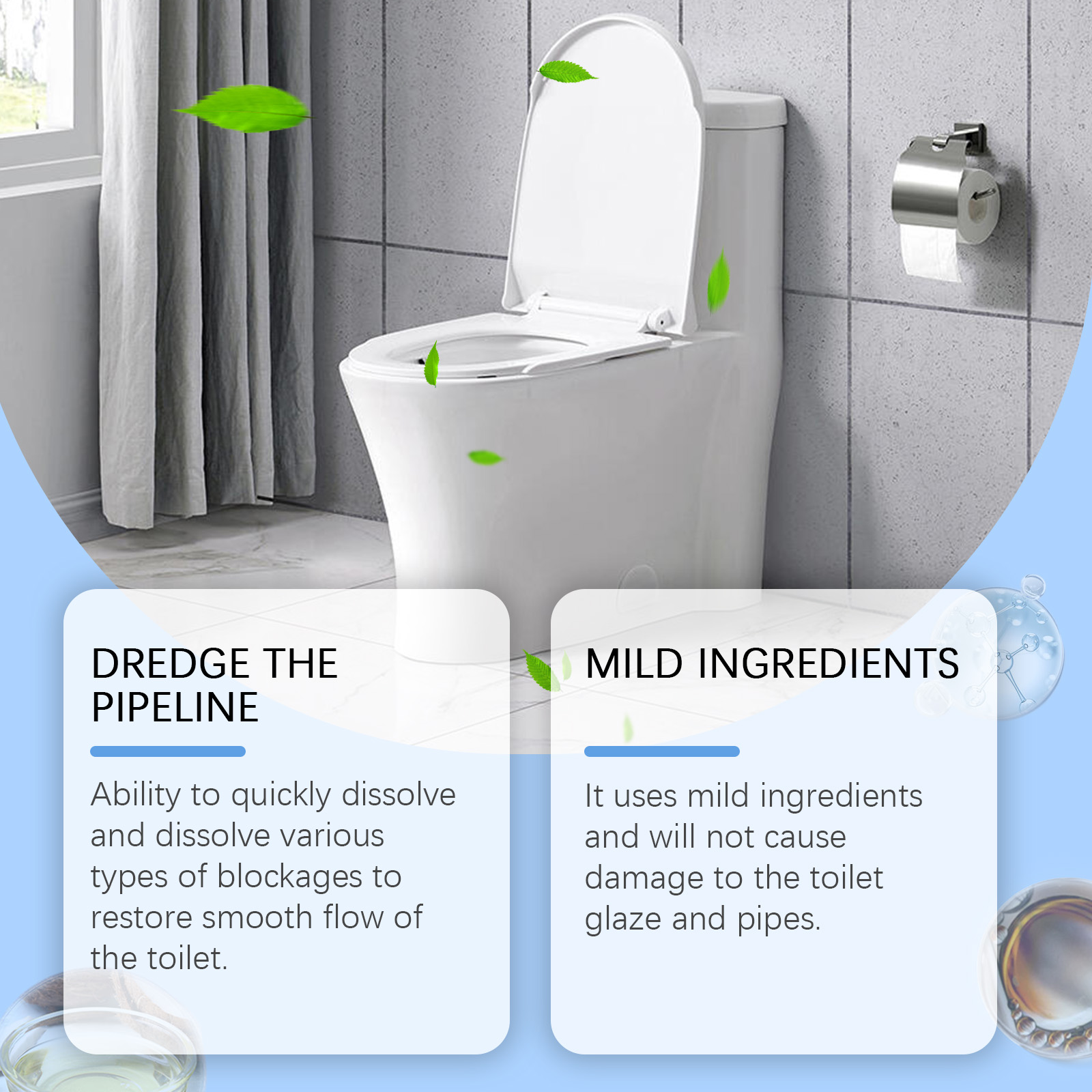 Clean toilet beside mild ingredients product claim