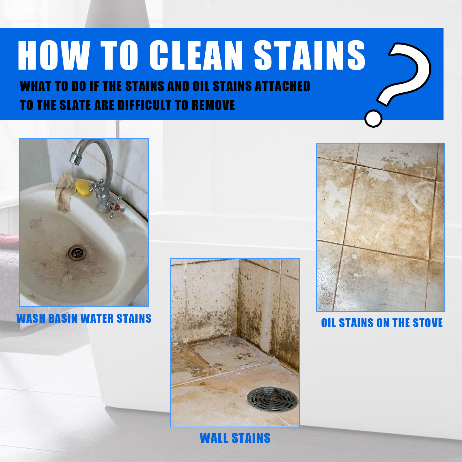 Graphic showing water oil and wall stain problems