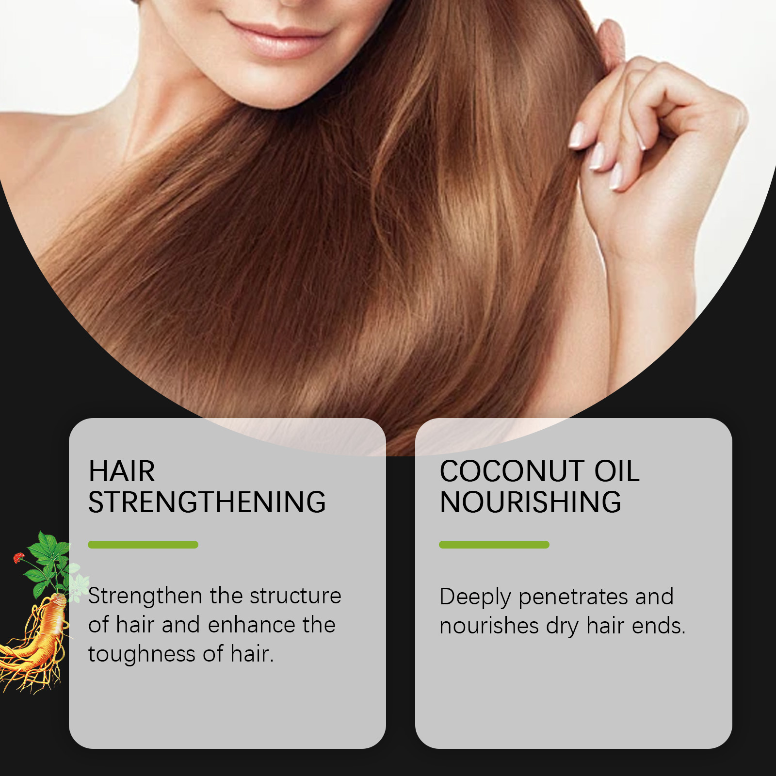 Hair mask carton showing wild ginseng botanical care branding