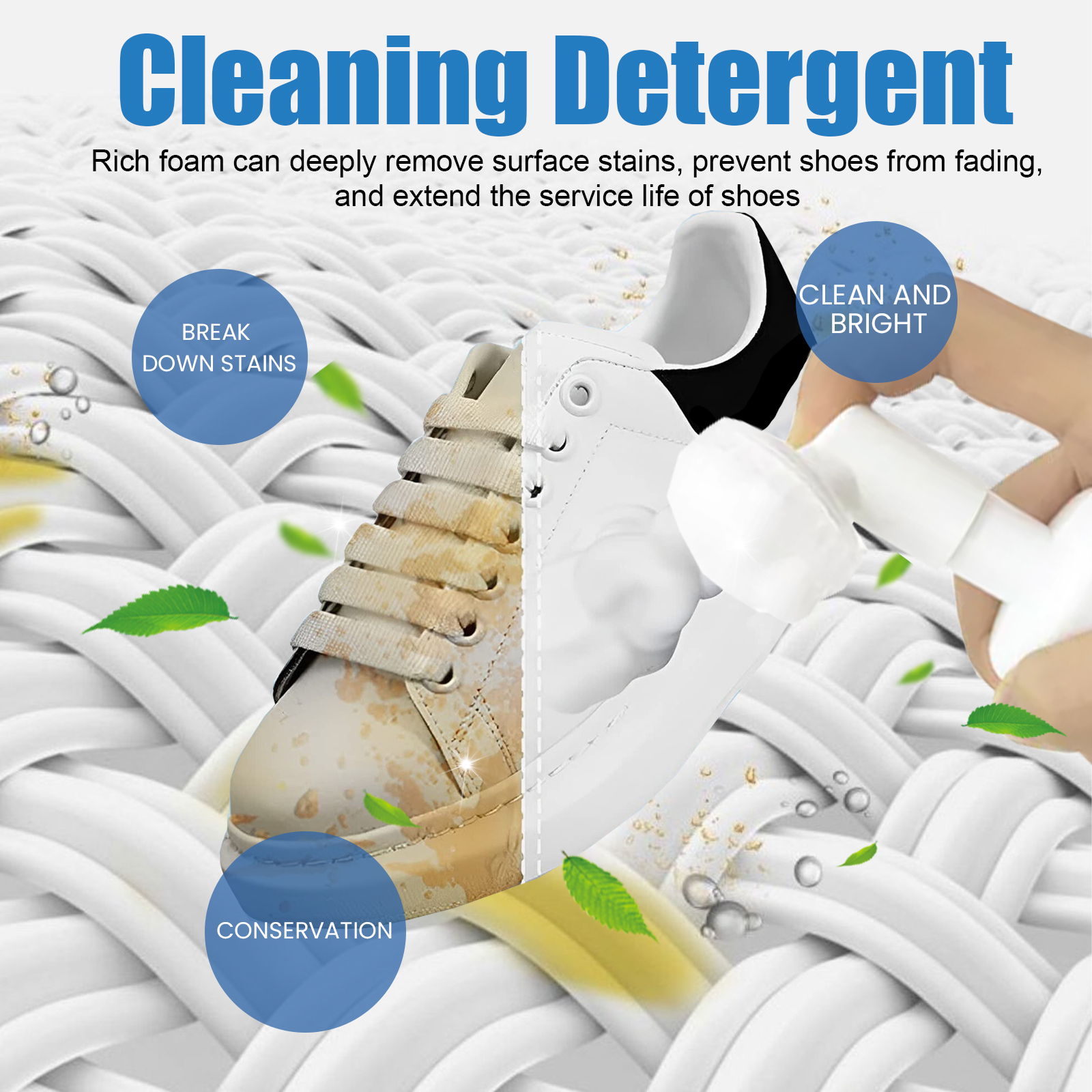 White sneaker brightening result with rich cleaning foam
