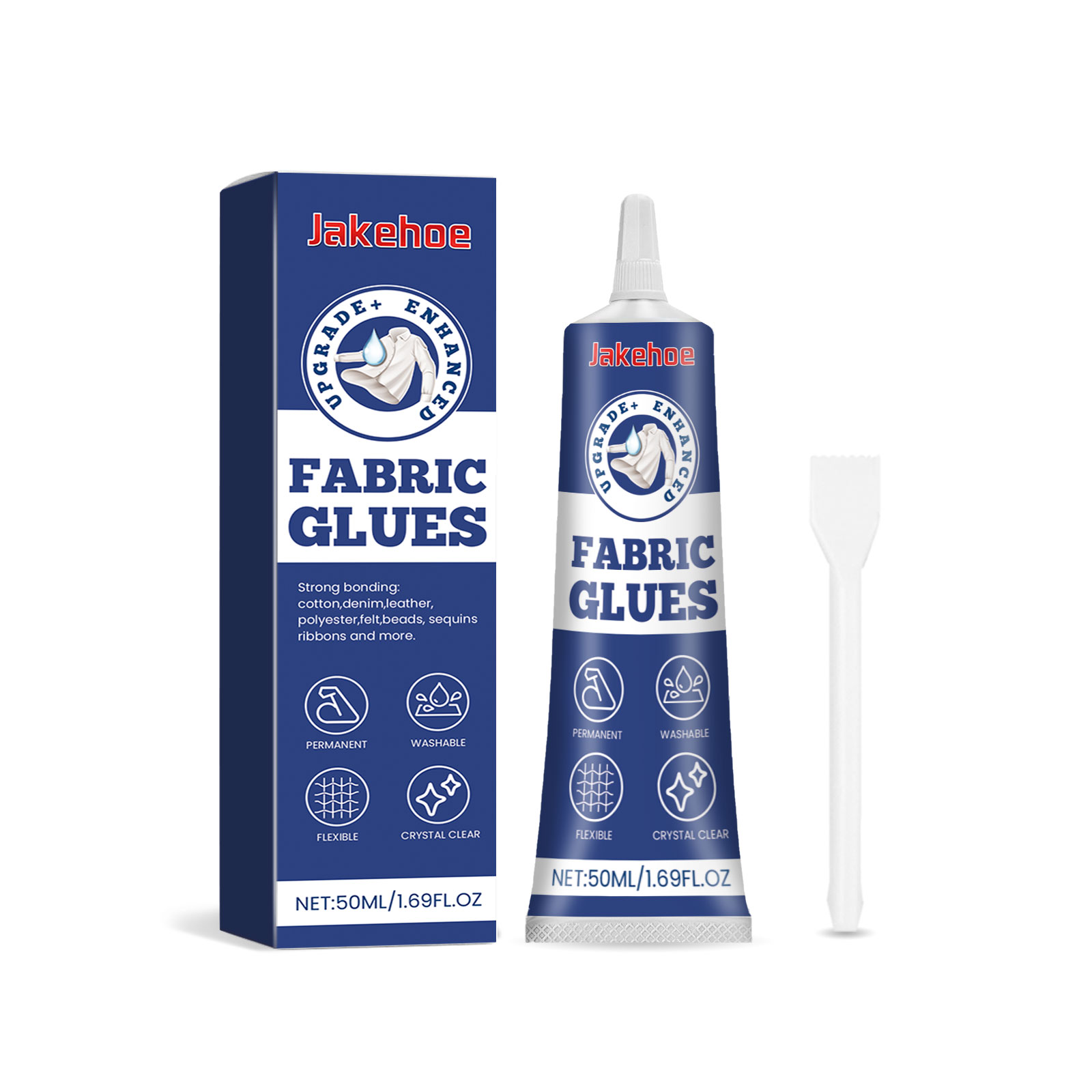 Pointed glue nozzle and flat applicator brush together