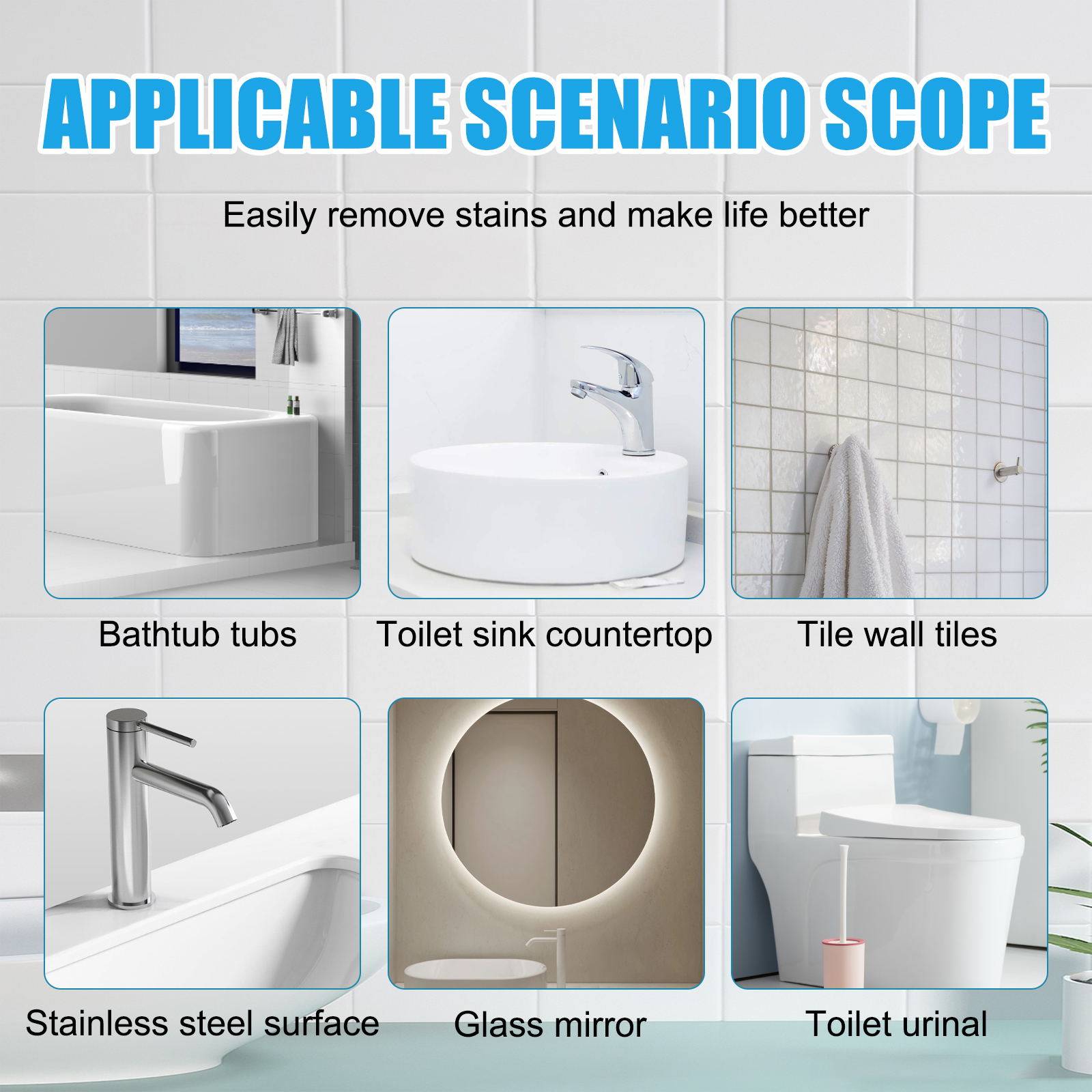 Cleaning tablets presented for multiple bathroom surfaces