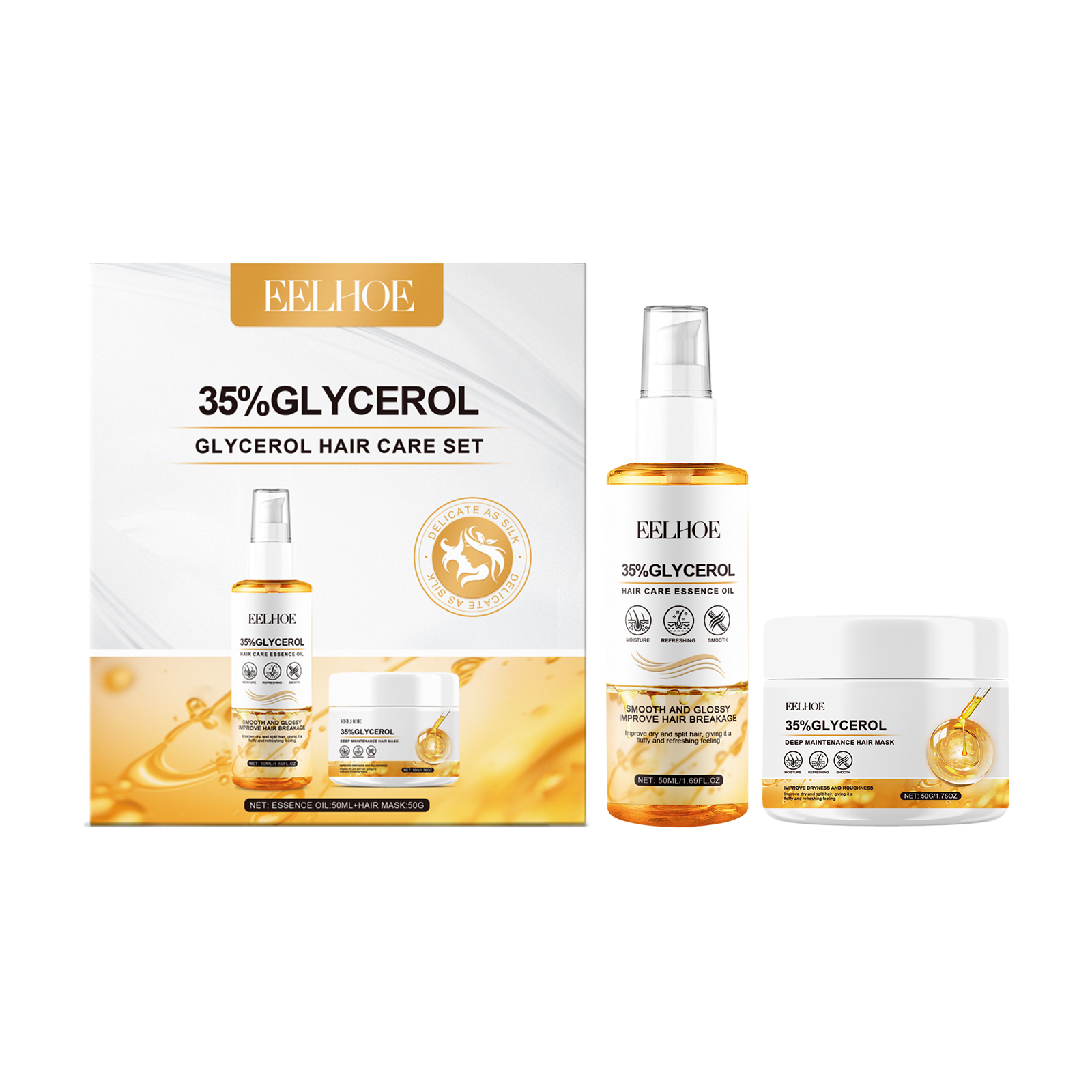 Amber pump bottle showing glycerol hair care formula