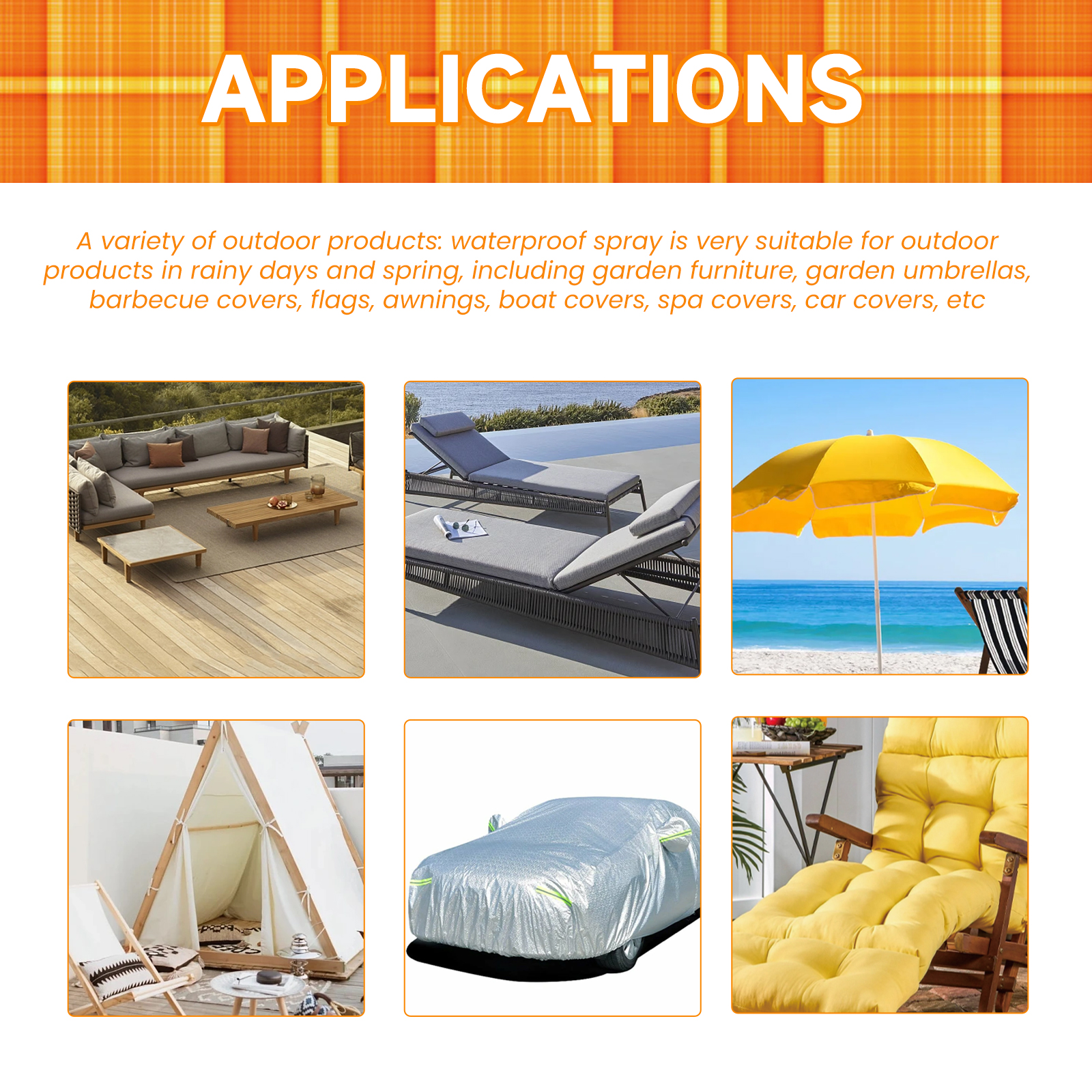 Outdoor fabric spray applications across patio textiles