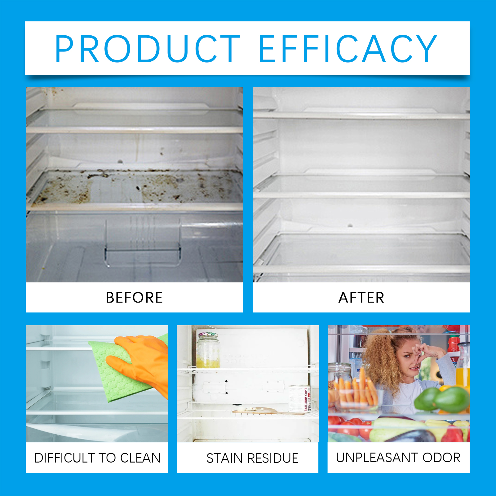 Refrigerator shelf before and after cleaning comparison