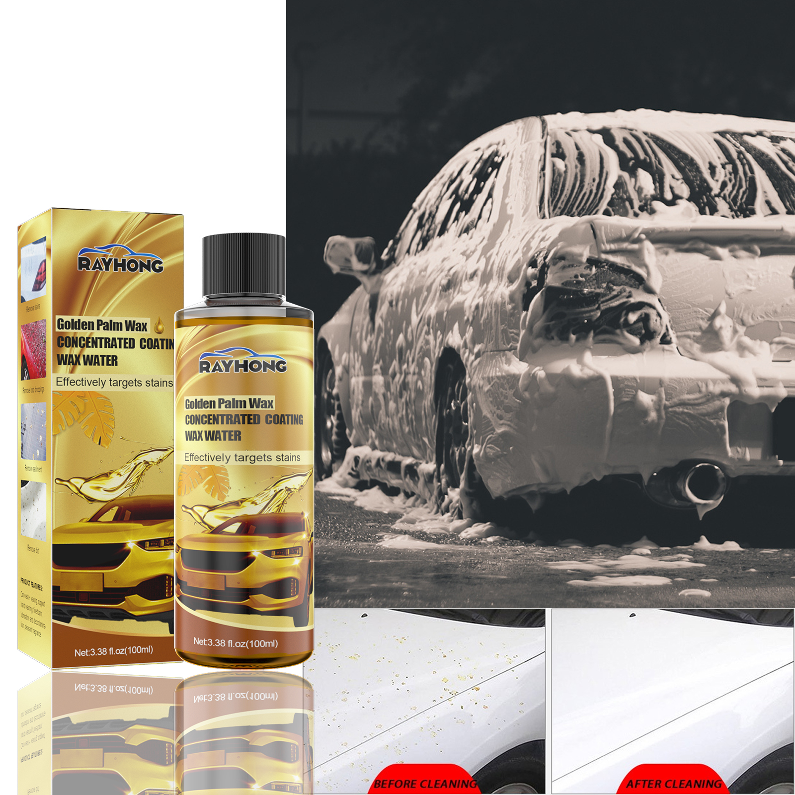 Foam lifting grime from a light-colored vehicle surface