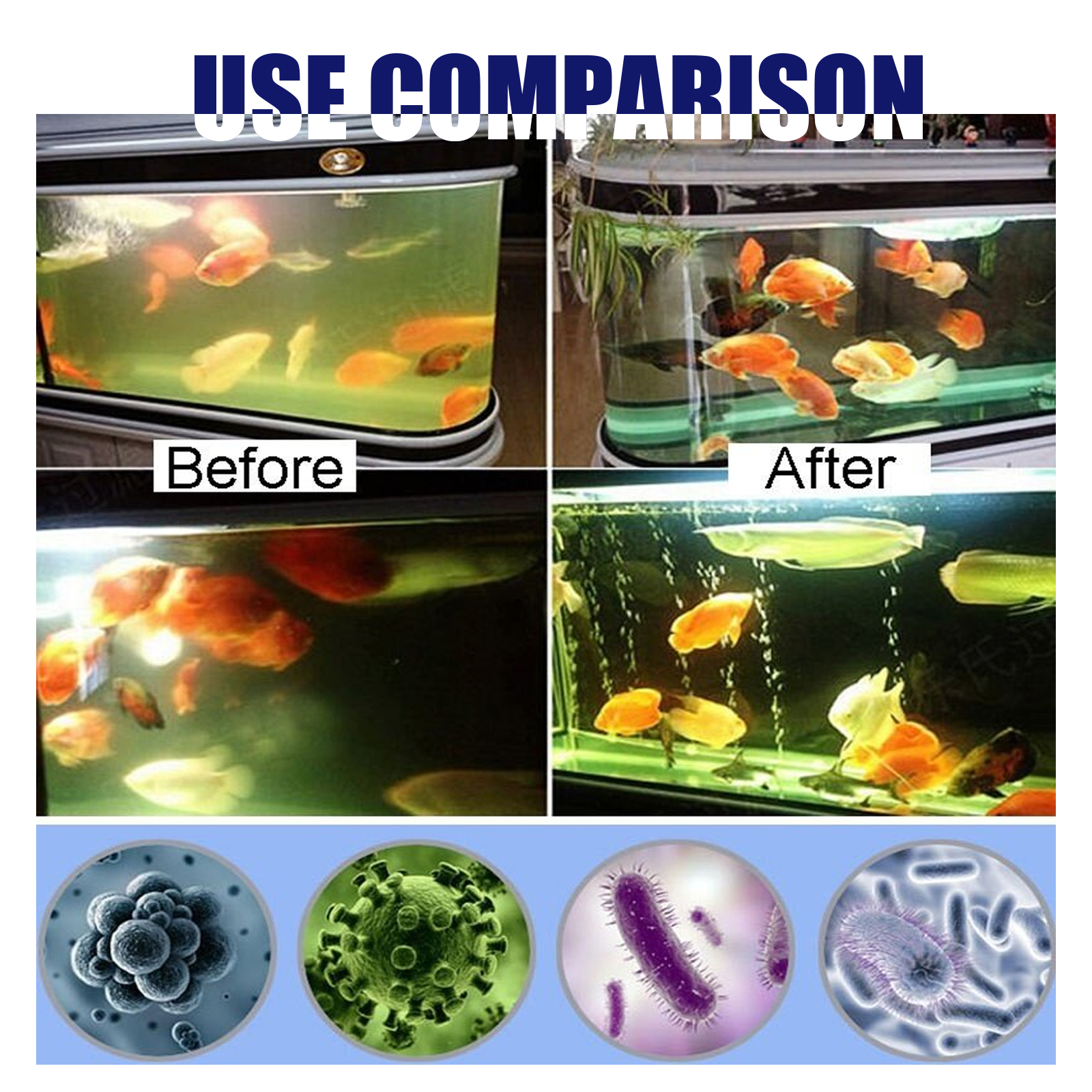 Before and after aquarium water clarity comparison