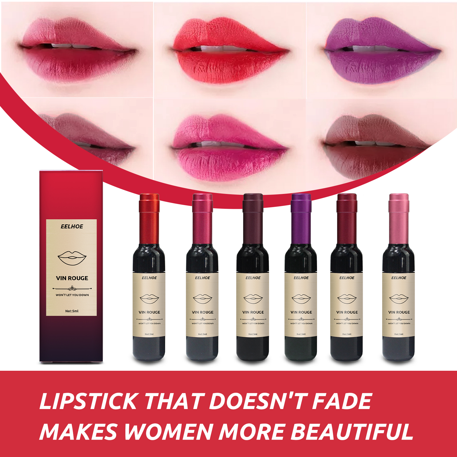 Pigmented lip tint swatches showing pink red purple and berry tones