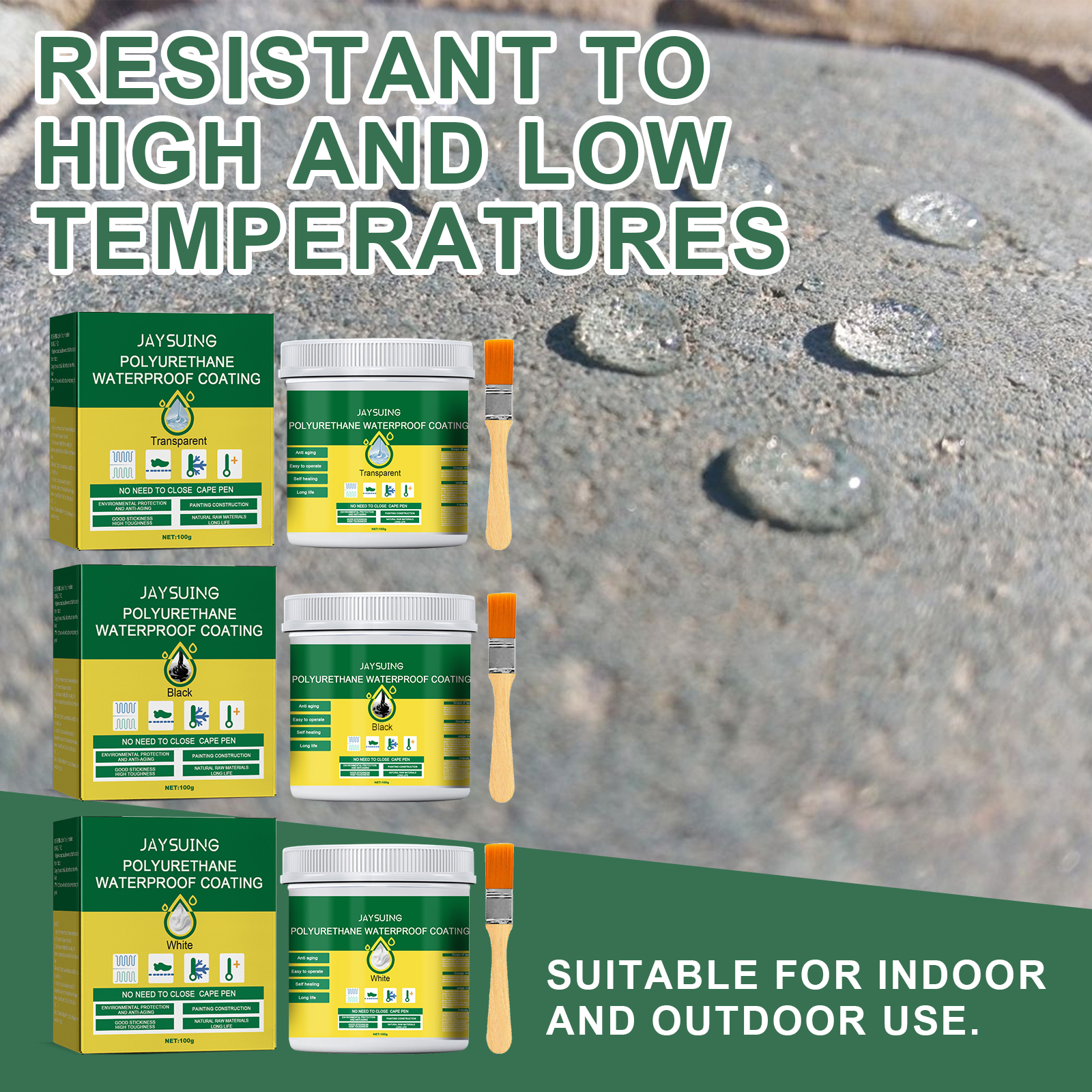 Water droplets beading on coating for indoor outdoor use