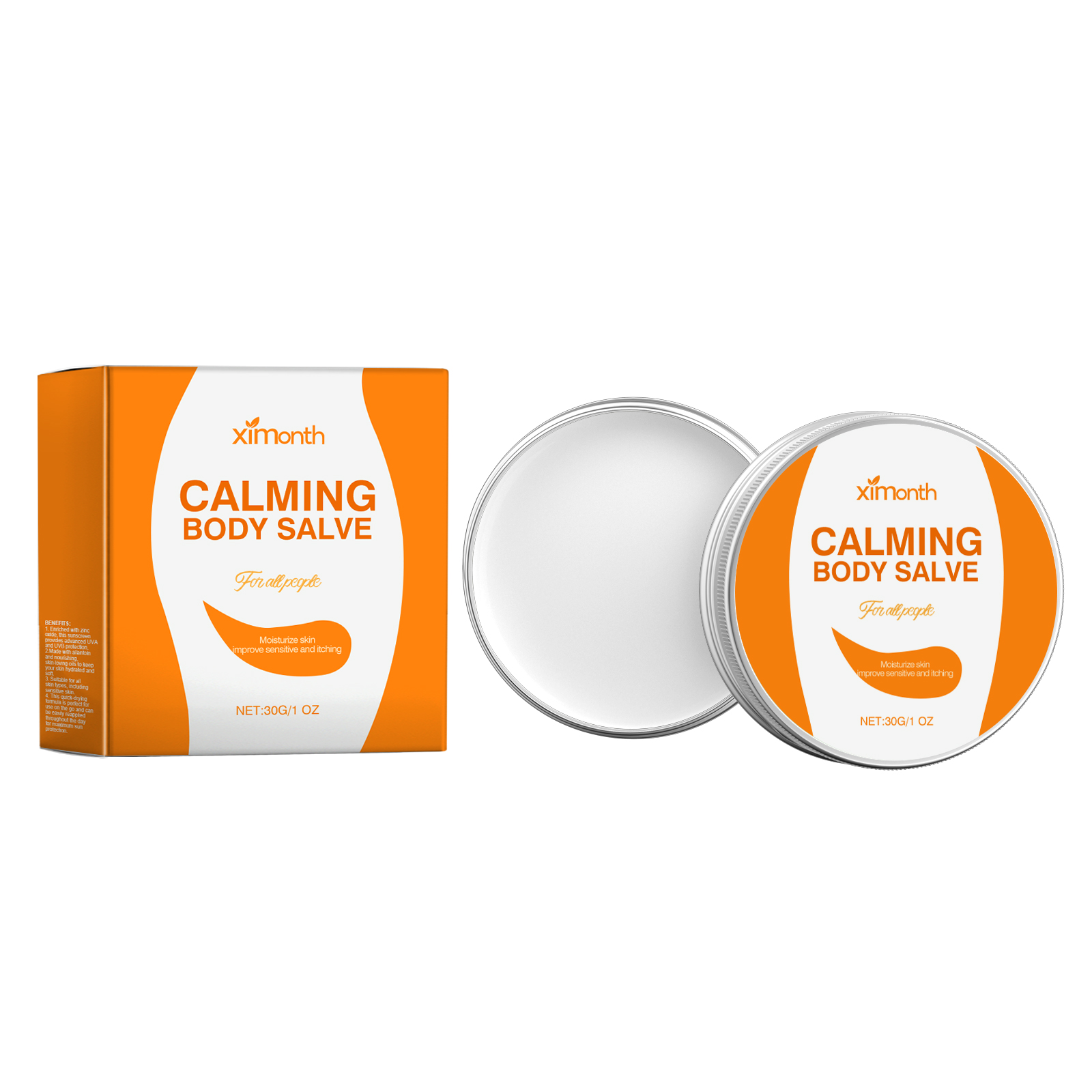 Portable silver balm tin with coordinated carton