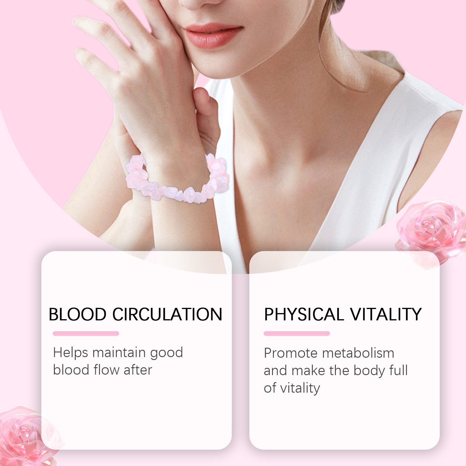 Glossy pink crystal-style bracelet bead detail