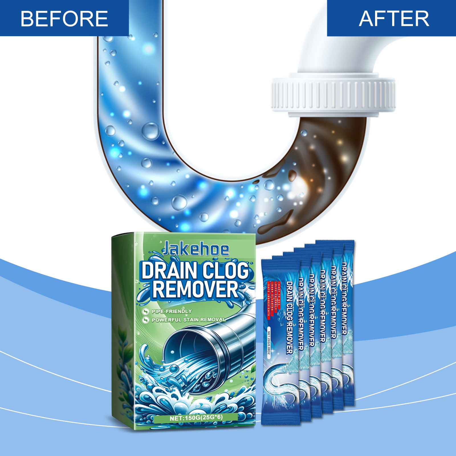 Before and after illustration of a cleaner pipe