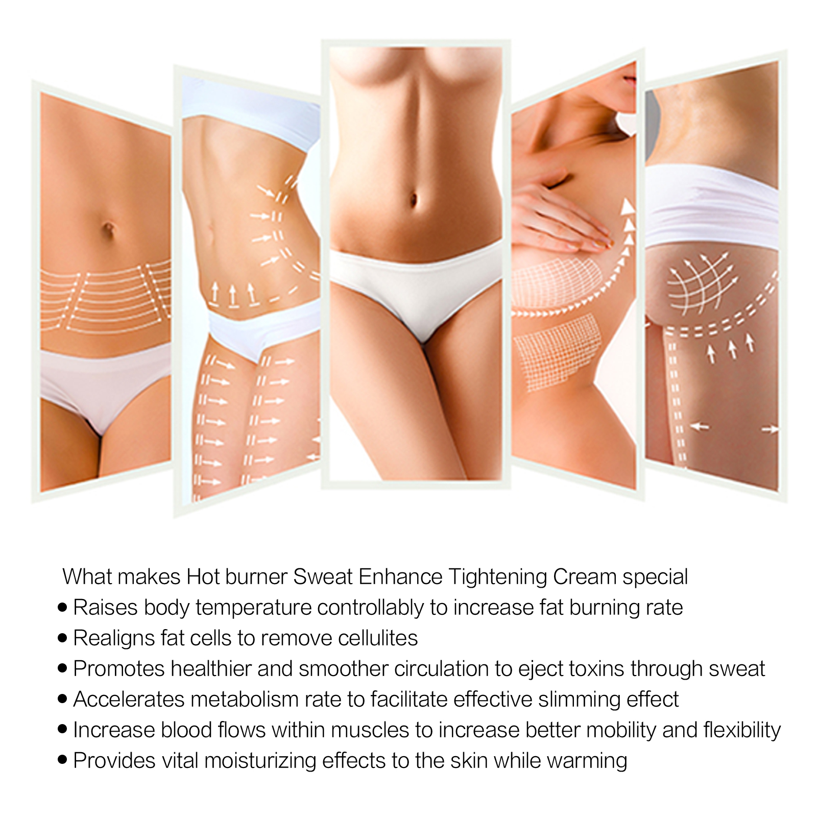 Illustrated body areas for targeted cream massage