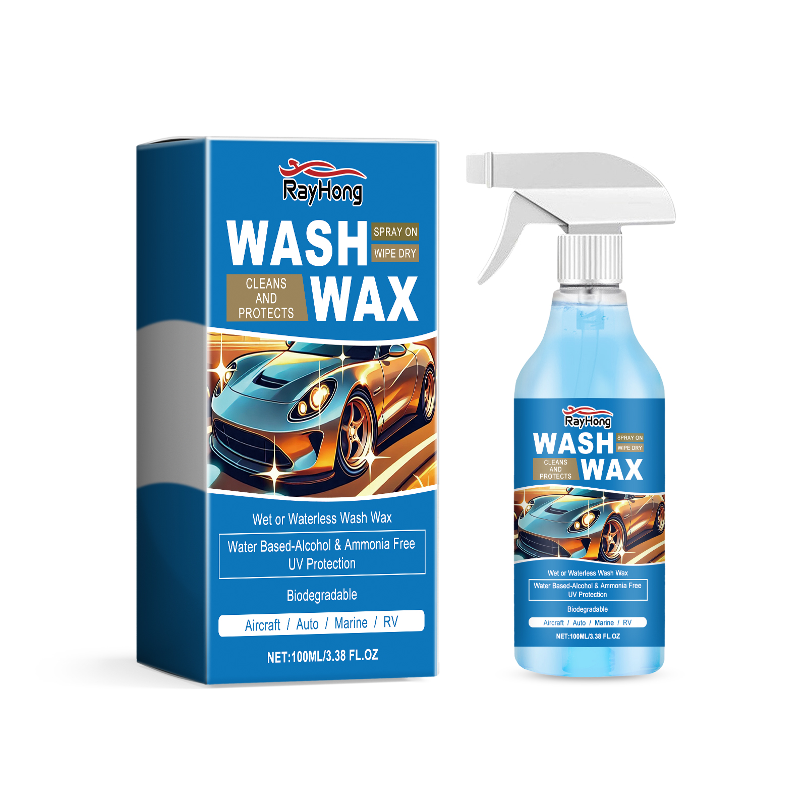 Boxed blue water based car polish spray