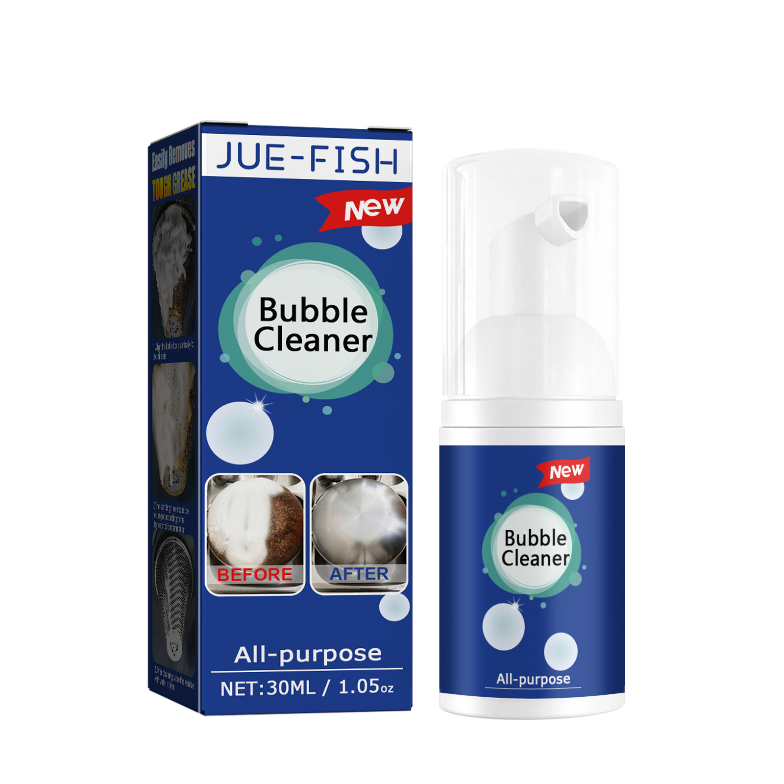 Boxed cleaner set with compact white bottle