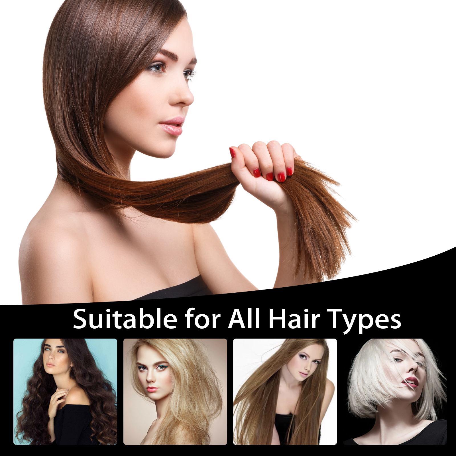 Long hair showing a sleek glossy styling finish