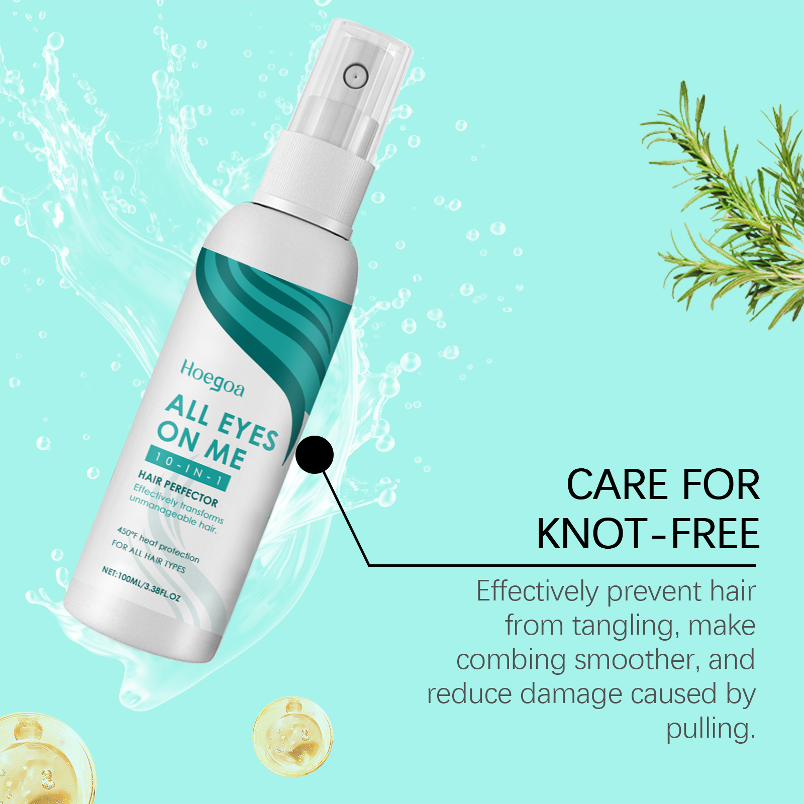 Teal hair spray bottle illustrating easier combing