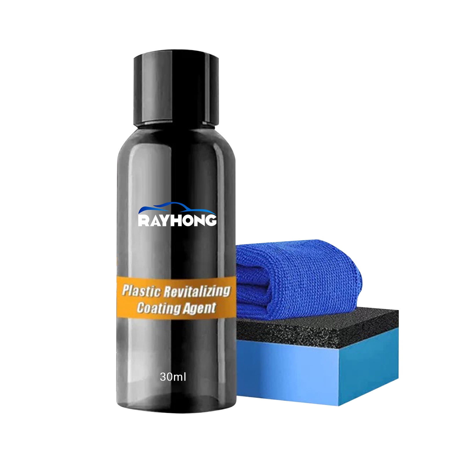 Rectangular foam applicator beside automotive coating bottle