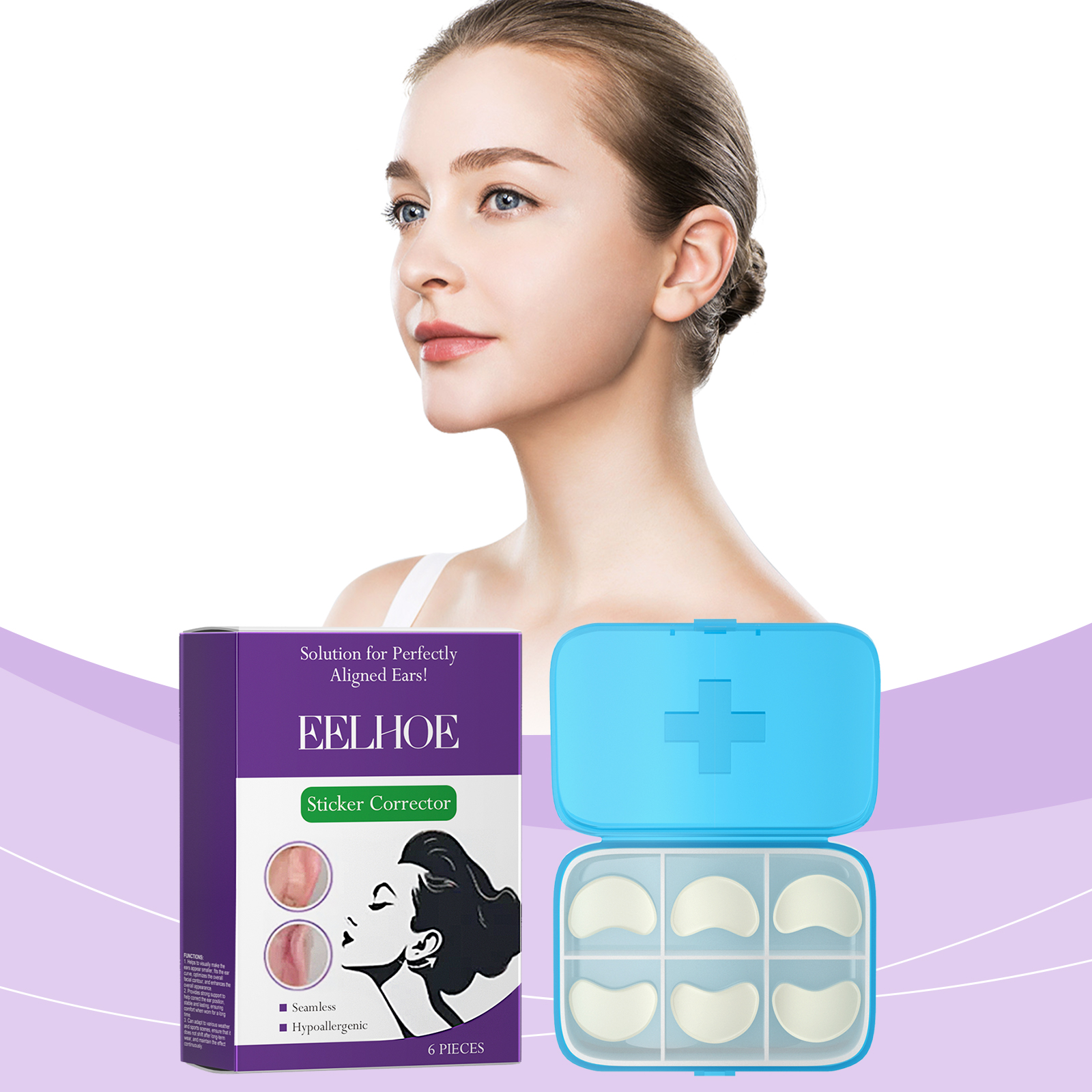 Woman wearing hair up with discreet ear support