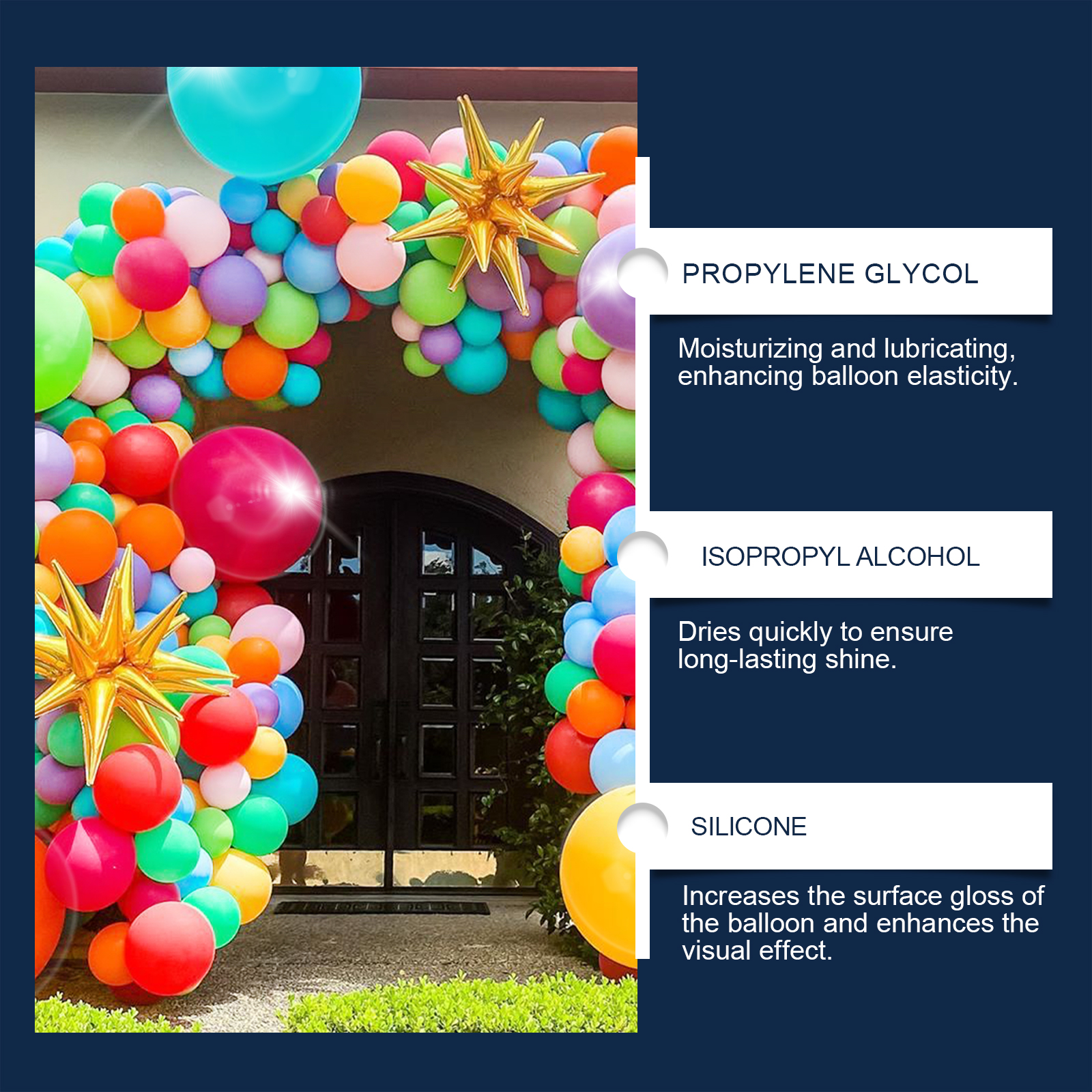 Balloon brightener formula ingredient callouts and display