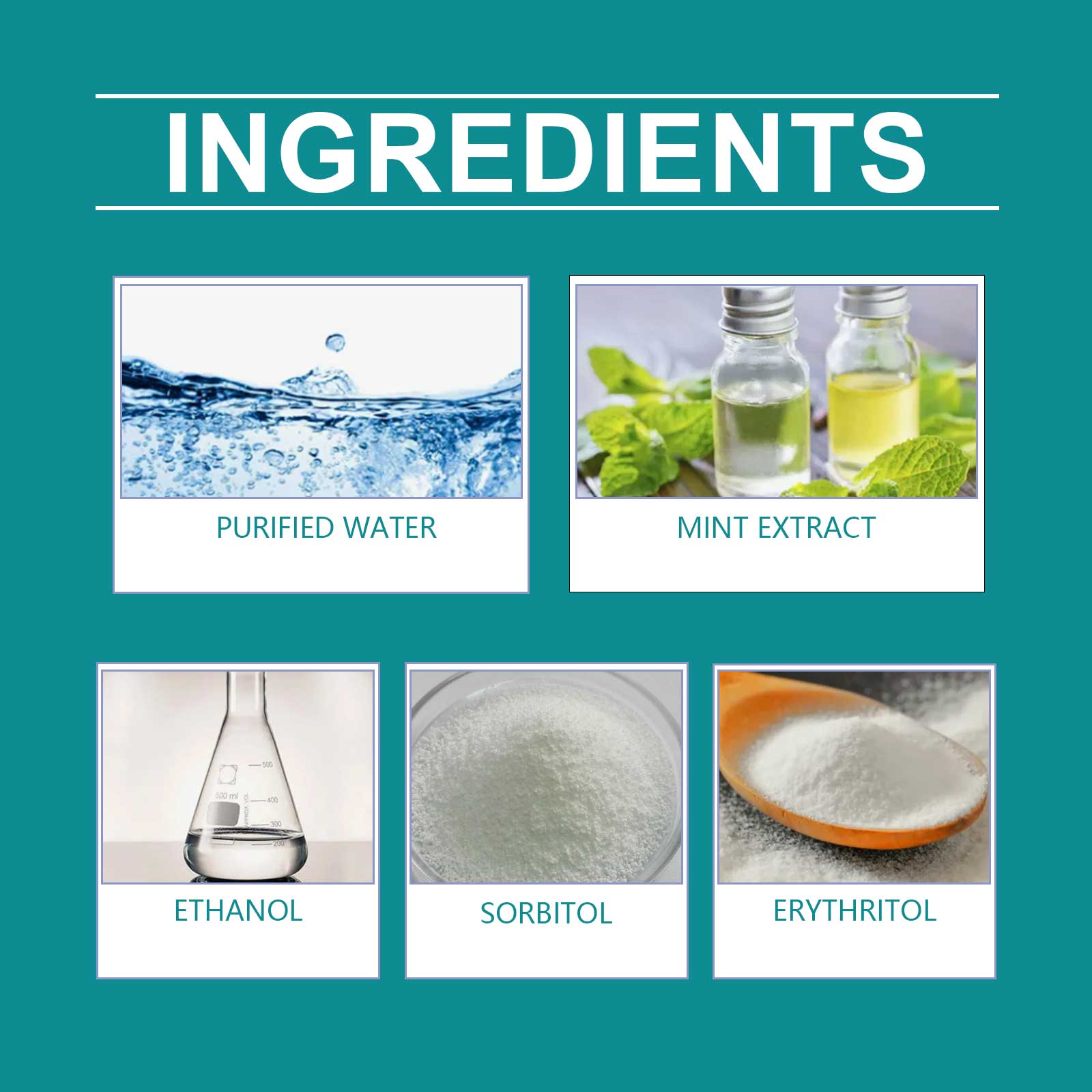 Close view of clearly listed dog mouthwash ingredients