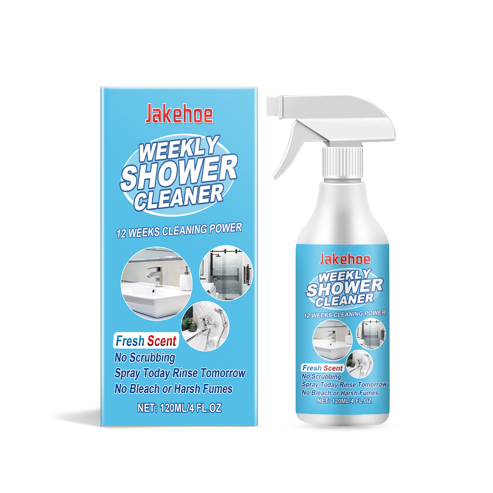 White trigger bottle with fresh blue cleaner label