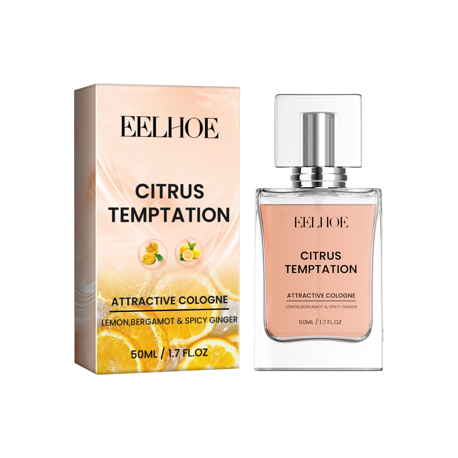 Citrus Temptation glass bottle and matching peach box