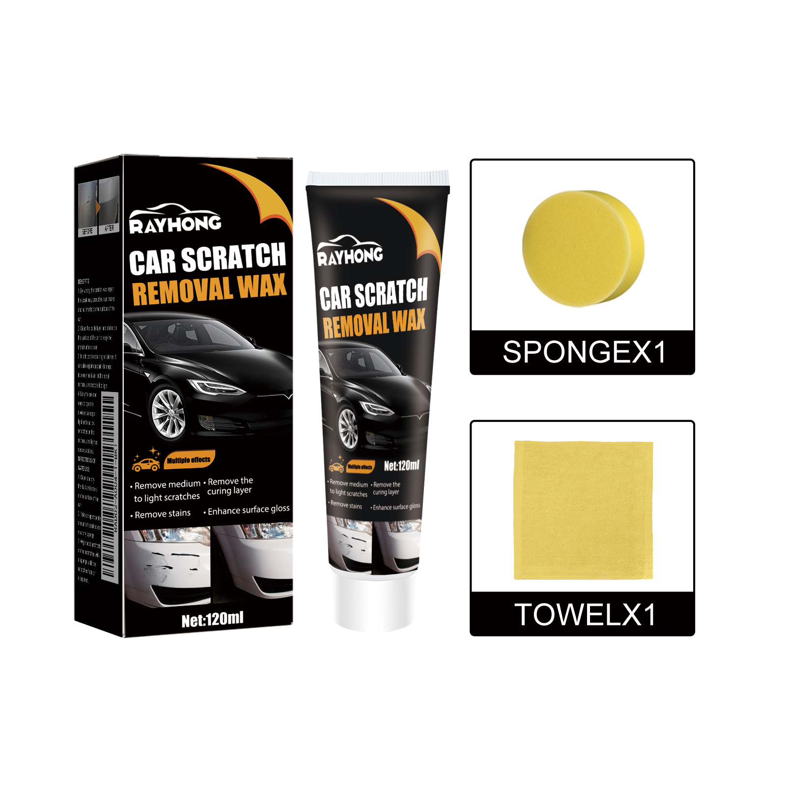 Scratch removal wax tube with round sponge applicator