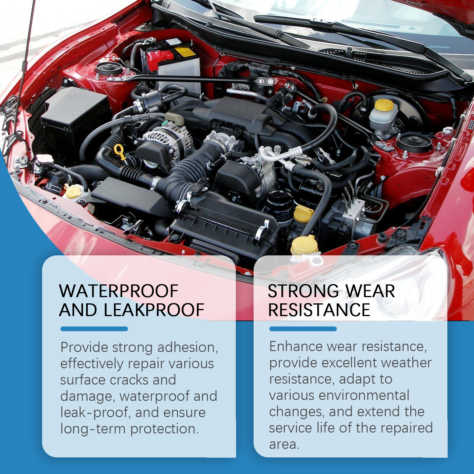 Automotive engine bay illustrating waterproof sealing performance