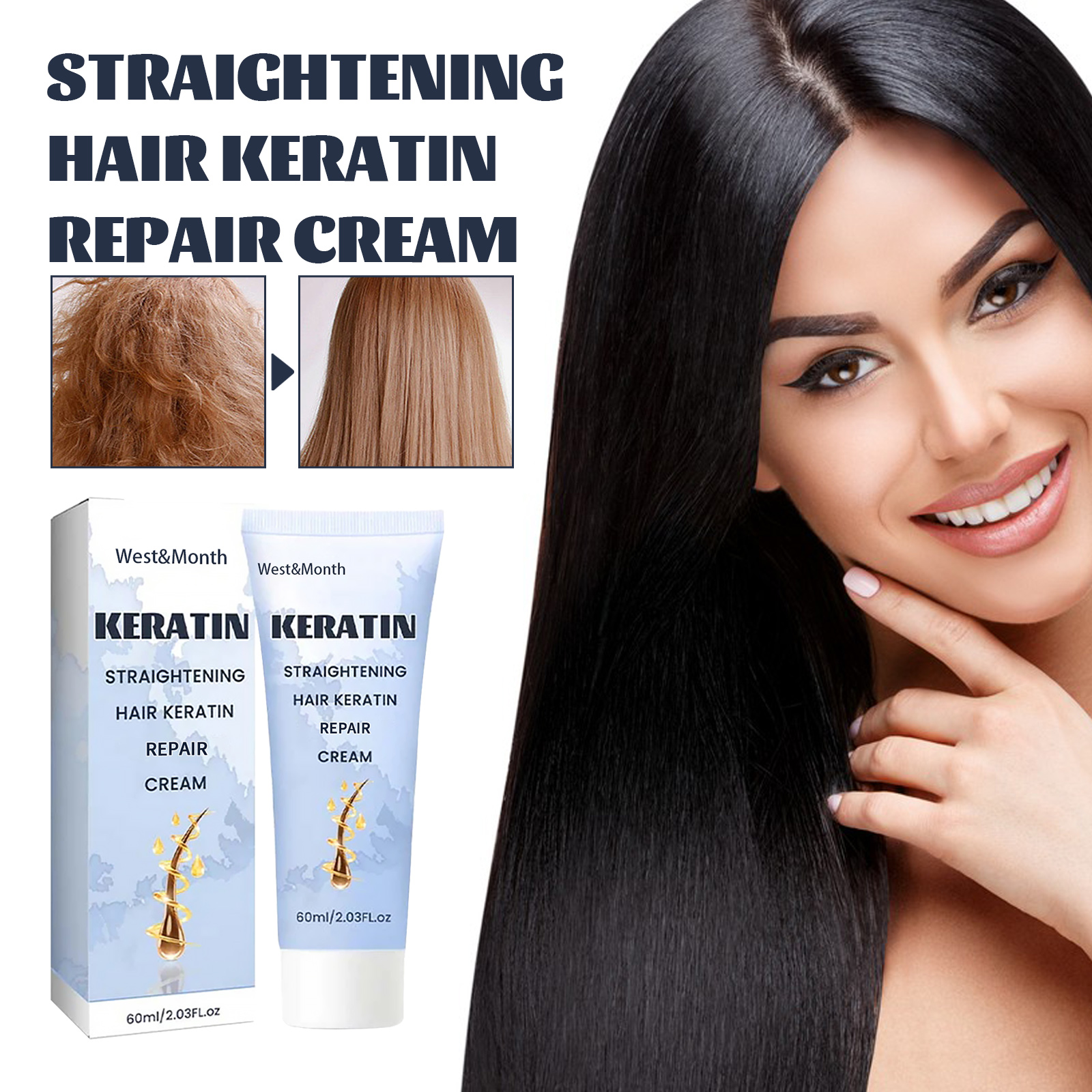 West&Month Straightening Hair Keratin Ratin Repair Cream, Re