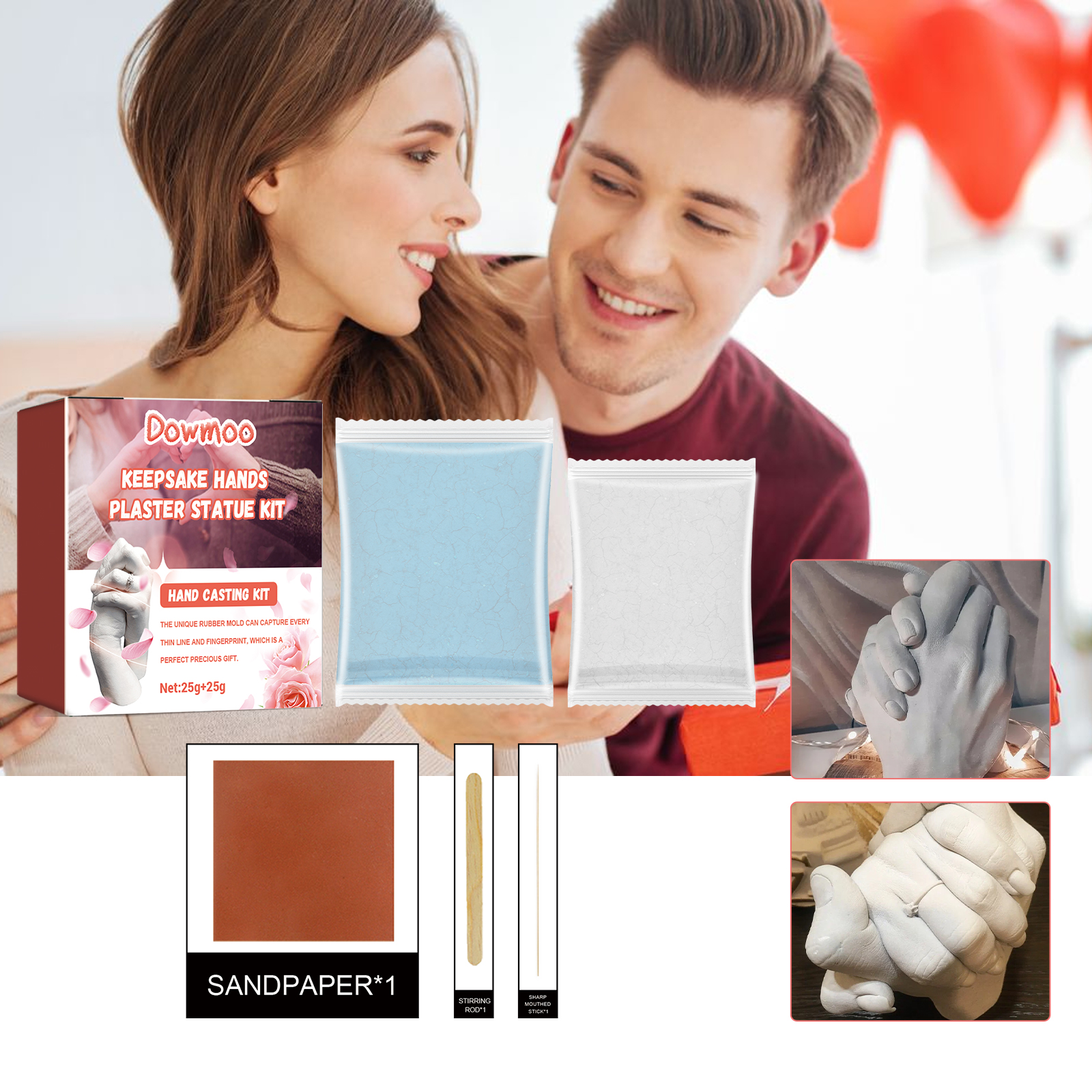 Couple sharing a meaningful hand casting activity