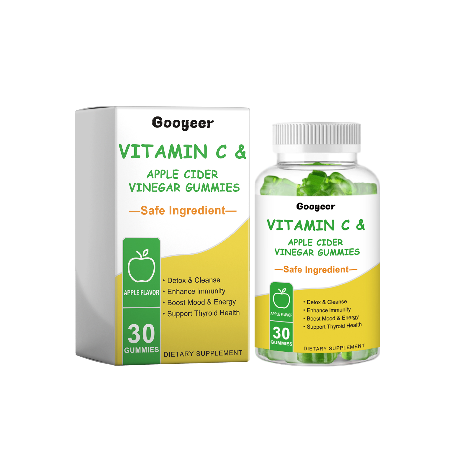 Googeer Vitamin C & Apple Cider Vinegar Gummies bottle and packaging box displayed together