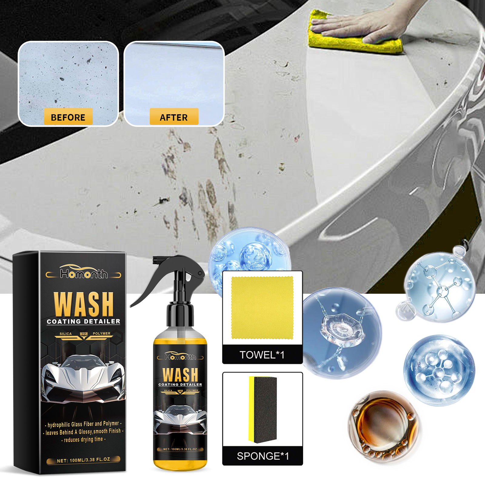 Car panel showing detailer application and finish refresh