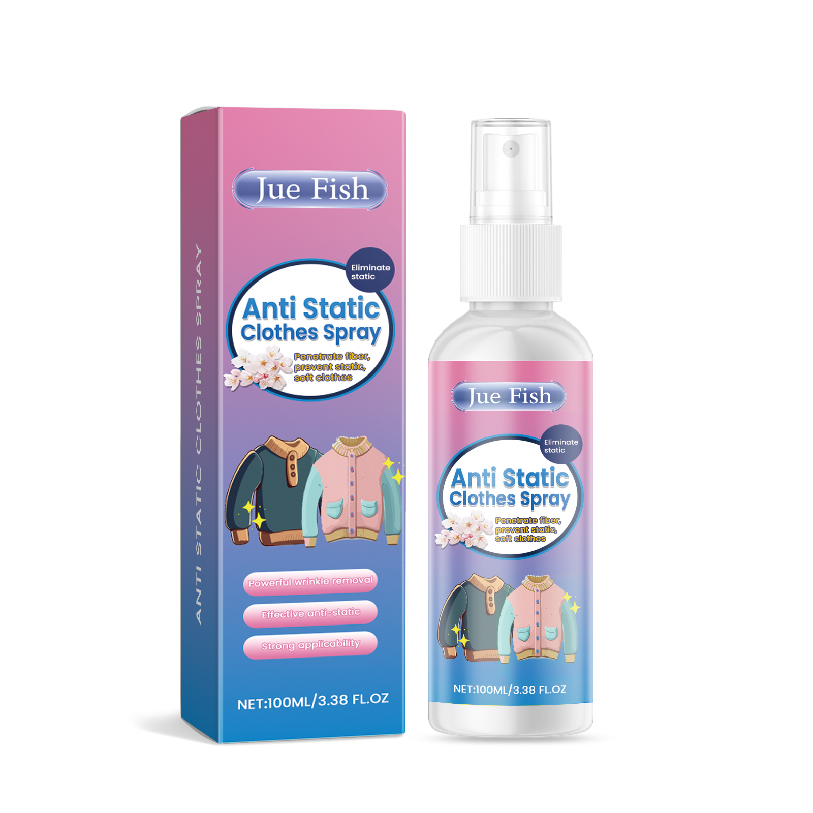 Clear anti-static spray bottle with white pump