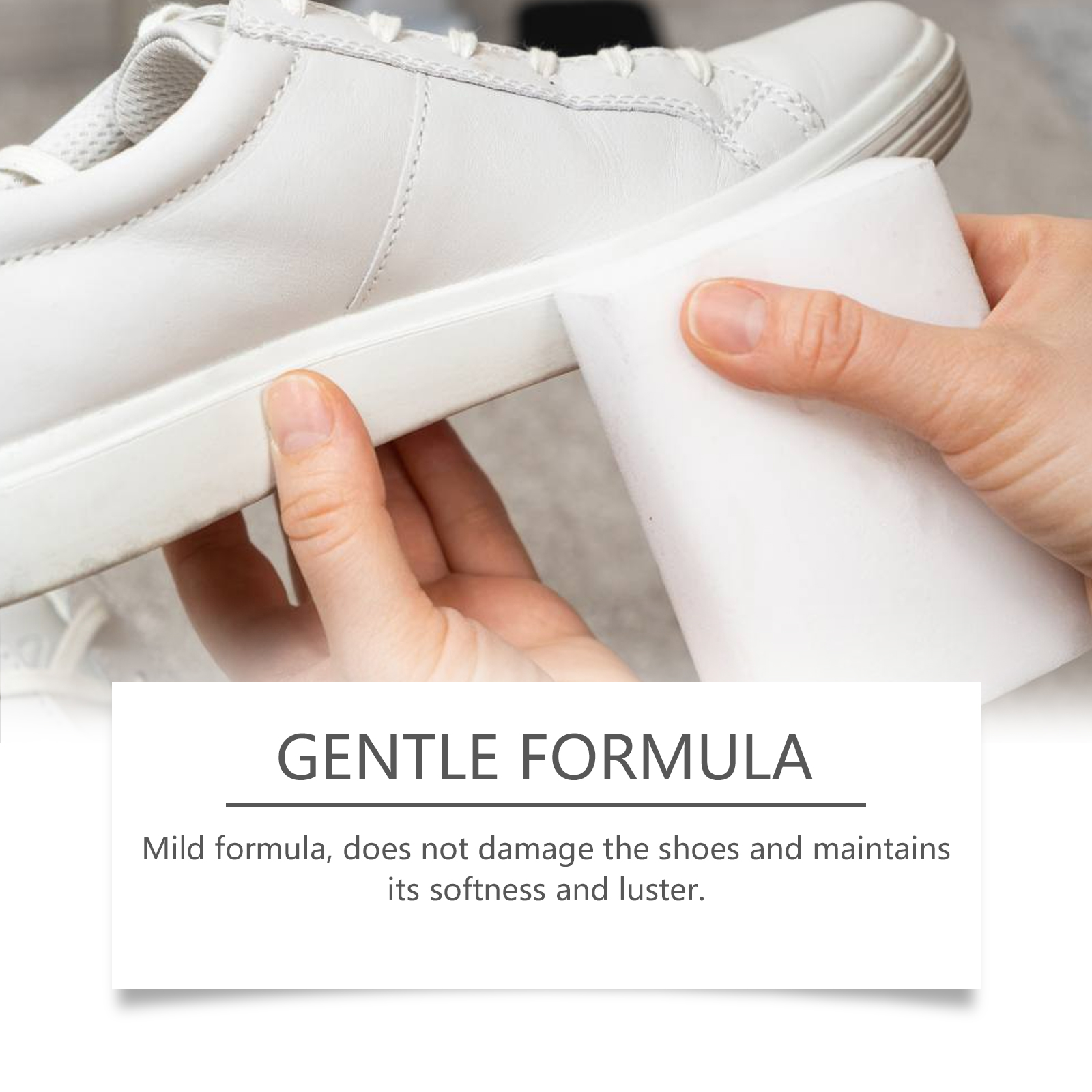 Hand wiping yellowed edge of white sneaker sole