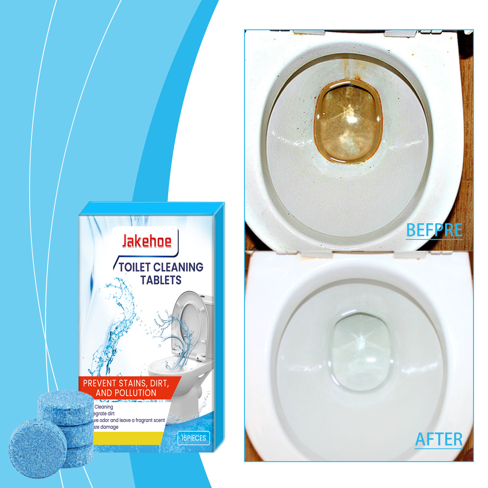 Toilet bowl stain reduction before and after